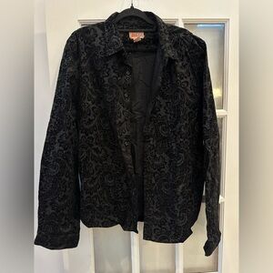 Vintage Red Black Velvet Paisley Blouse Goth Y2K Retro Art Whimsigoth Size XXL